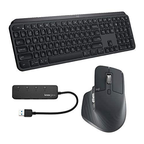 Logitech MX Keys Wireless Keyboard with MX Master 3 Wireless Mouse and Knox USB Hub Bundle (3 Items)