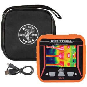 klein tools ti250 rechargeable thermal imaging camera, camera displays over 10,000 pixels with 3 color palettes, high / low temperature points