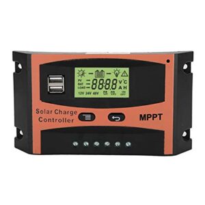 qiilu 40a solar charge controller, 12v/24v mppt solar panel regulator lcd screen with dual usb port auto battery controller
