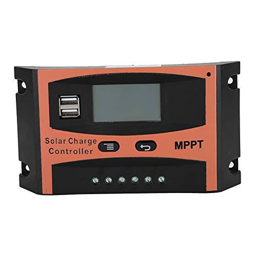 Qiilu 40A Solar Charge Controller, 12V/24V MPPT Solar Panel Regulator LCD Screen with Dual USB Port Auto Battery Controller