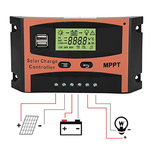 Qiilu 40A Solar Charge Controller, 12V/24V MPPT Solar Panel Regulator LCD Screen with Dual USB Port Auto Battery Controller