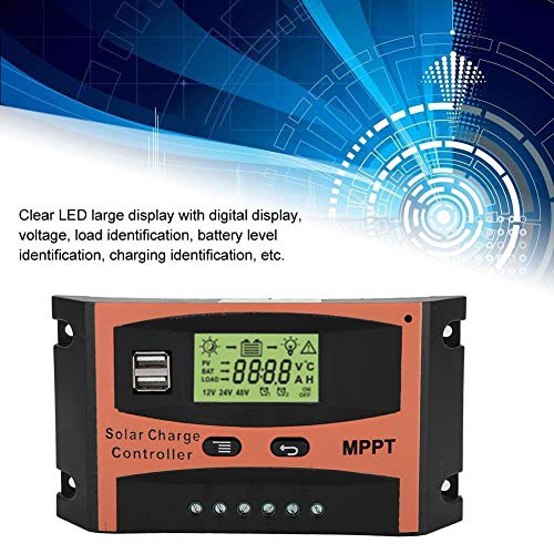 Qiilu 40A Solar Charge Controller, 12V/24V MPPT Solar Panel Regulator LCD Screen with Dual USB Port Auto Battery Controller