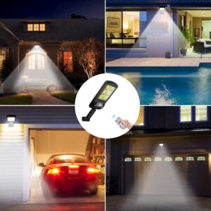 JAMIEWIN 120 led Solar Street Lights Outdoor Wireless Solar Security Wall Light Motion Sensor with 3 Lighting Modes for Porch Gutter Barn Garden Deck Fence Patio Path 2 Pack