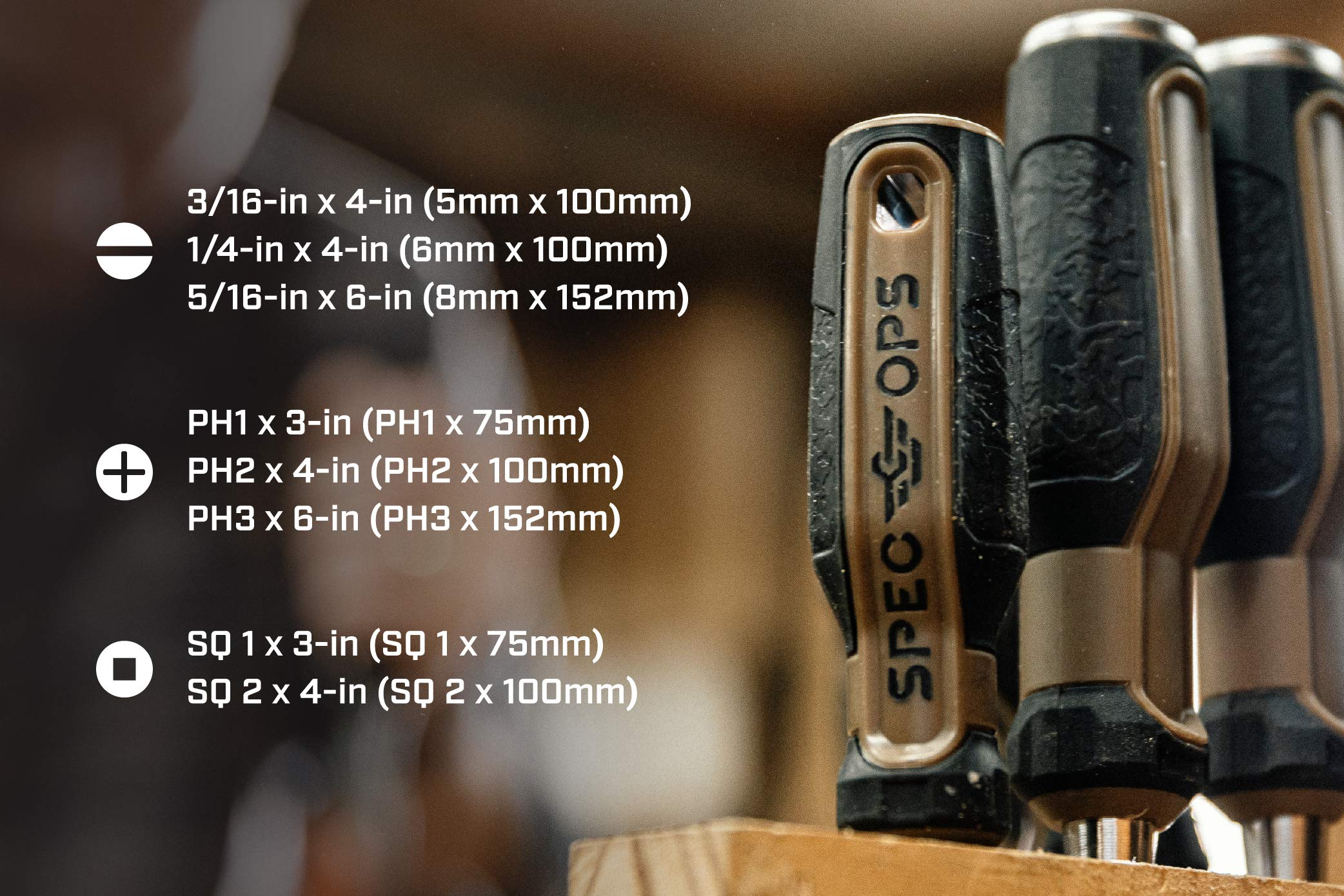 Spec Ops Tools 8-Piece Screwdriver Set, Phillips, Slotted, Square, Magentic Tip, Cr-Mo Steel Shaft