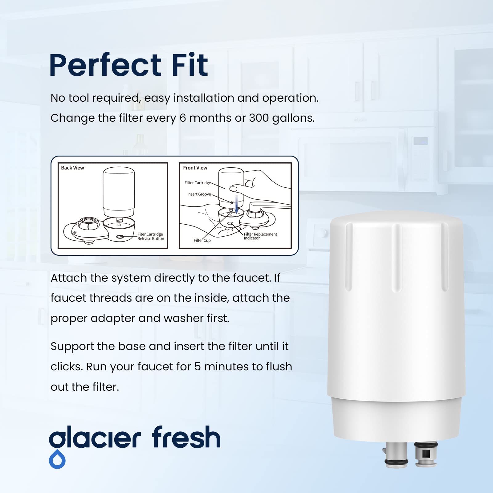 GLACIER FRESH Water Filter Faucet Replacement, Replacement for Brita Faucet Filter, Brita 36311 On Tap Water Filter, Compatible with Brita FR-200, FF-100, and All Brita Tap Water Filters (Pack of 2）