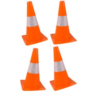 orange safety cones - hazard cones (4pc) 12" hardware plastic safety cone with reflective strip collar - great for kids play - physical distancing barriers