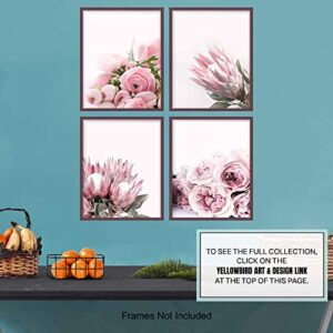 Flower Wall Art for Women - Shabby Chic Floral Home Decor, Decoration - Girls Bedroom, Living Room, Bathroom, Dining Room, Office - Pink Roses, Peonies, Succulents, Tropical Cactus - UNFRAMED 8x10 Set
