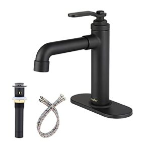 newater single-handle brass bathroom sink faucet one hole deck mount vanity faucets basin mixer tap rv commercial lavatory faucet with metal pop up drain & supply lines，matte black