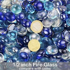 Uniflasy Blended Fire Glass Rocks Beads for Outdoors and Indoors Propane Firepit, 1/2 Inch Fire Glass for Natural or Propane Fireplace, 10 Pounds Fire Glass Round Bead Stones for Outside Fire Table