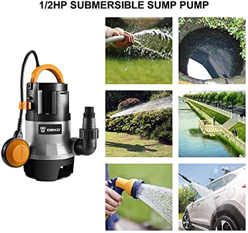 DEKO 400W 1/2HP Sump Pump 1981GPH Submersible Pump Clean/Dirty Water Pump Swimming Pool Garden Tub Pond Flood Drain w/Float Switch and Long 16ft Cable