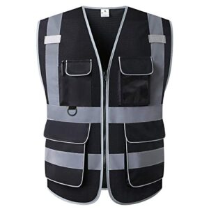 uninova high visibility safety vest - multi pockets reflective mesh breathable workwear, ansi/isea standards (extra large, black mesh)