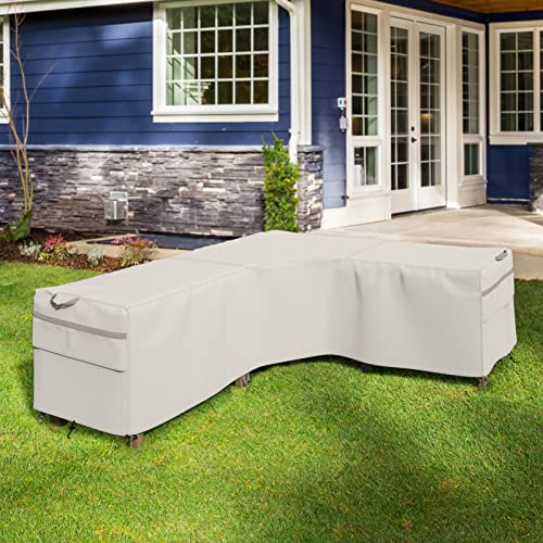 MR. COVER Outdoor Sectional Cover Waterproof, V-Shaped Patio Furniture Covers, Outdoor Couch Cover, 100L (on Each Side) x 33.5D x 31H Inches, Rip-Resistant & UV-Protection, Beige