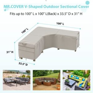MR. COVER Outdoor Sectional Cover Waterproof, V-Shaped Patio Furniture Covers, Outdoor Couch Cover, 100L (on Each Side) x 33.5D x 31H Inches, Rip-Resistant & UV-Protection, Beige