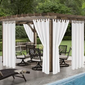 LORDTEX Indoor/Outdoor Curtains - Waterproof Tab Top Patio Curtains Sun Blocking Set of 2 Panels Thermal Insulated Curtain for Porch, Pergola, Cabana, Gazebo, 52 x 108 inch, White