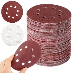 165pcs orbital sander sandpaper sanding discs 5 inch 8 hole 40 60 80 120 180 240 320 400 600 grit, hook and loop random orbital sandpaper assortment for wood stuhad