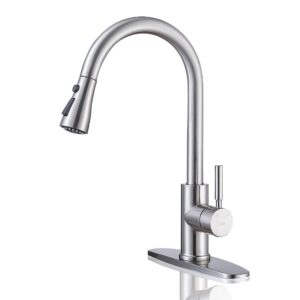 arofa kitchen faucet with pull down sprayer, brushed nickel kitchen sink faucet single handle stainless steel for 1 or 3 hole farmhouse camper laundry utility rv bar sinks