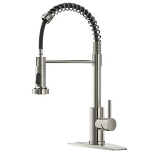 forious kitchen faucet with pull down sprayer, brushed nickel stainless steel kitchen faucet, utility single handle spring sink faucets 1 or 3 hole, kitchen faucets for farmhouse camper laundry rv bar