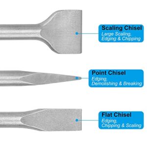 6-Piece SDS Max Chisel Set, CertBuy Concrete Drill Bit Set Rotary Hammer Bits Chisel Set Including Point Chisel, Flat Chisel and Scaling Chisel