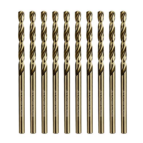 1/8 Inch Cobalt Drill Bits - Set of 10 Pcs, BAIDETS M35 High Speed Steel Jobber Drill Bits, Twist Drill Bits Set for Hard Metal, Stainless Steel, Cast Iron, Plastic and Wood