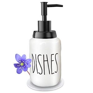 soap dispenser–modern farmhouse style ceramic dishes liquid soap dispenser–perfect for kitchen counter décor or kitchen sink-bathroom soap dispenser–white bottles with black pump and lettering(14oz)