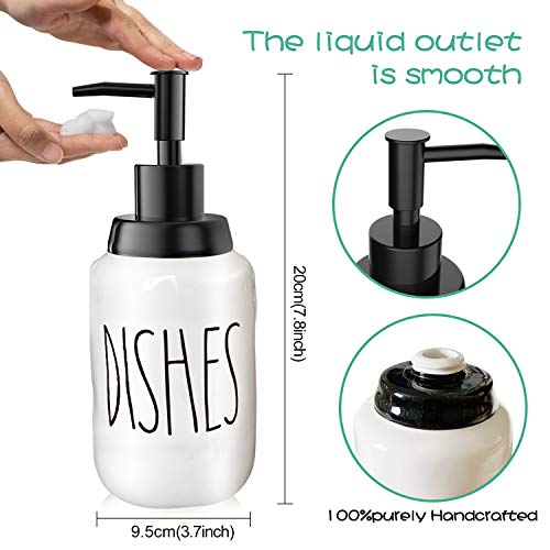 Soap Dispenser–Modern Farmhouse Style Ceramic Dishes Liquid Soap Dispenser–Perfect for Kitchen Counter Décor or Kitchen Sink-Bathroom Soap Dispenser–White Bottles with Black Pump and Lettering(14oz)