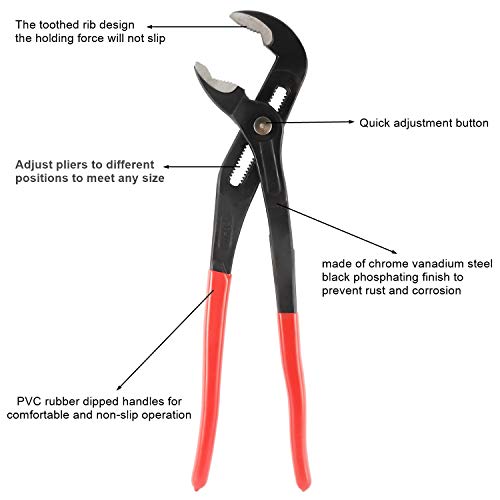 HighFree 3PCS Water Pump Pliers Set 7Inch, 10Inch, 16Inch Channel Lock Pliers Quick Adjustment by Pressing and Sliding Grips Any Shaped Object