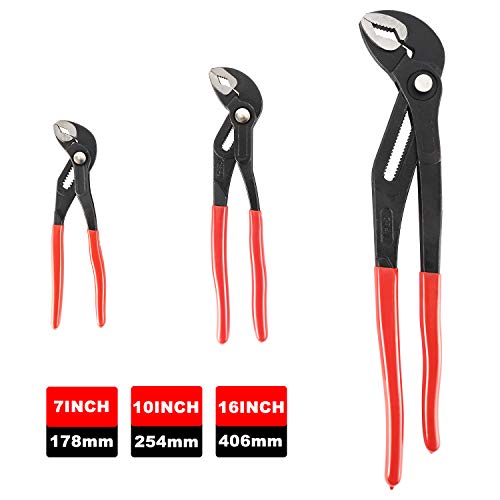 HighFree 3PCS Water Pump Pliers Set 7Inch, 10Inch, 16Inch Channel Lock Pliers Quick Adjustment by Pressing and Sliding Grips Any Shaped Object