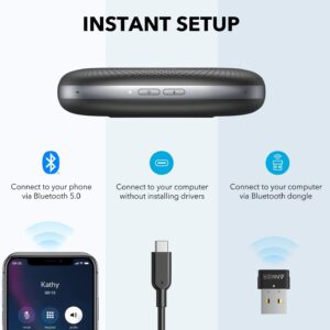 Anker PowerConf+ Bluetooth Speakerphone for Conference Calls, Bluetooth Dongle, 6 Mics, Enhanced Voice Pickup, 24H Call Time, Bluetooth 5, USB C, for Home Office, Compatible with Leading Platforms