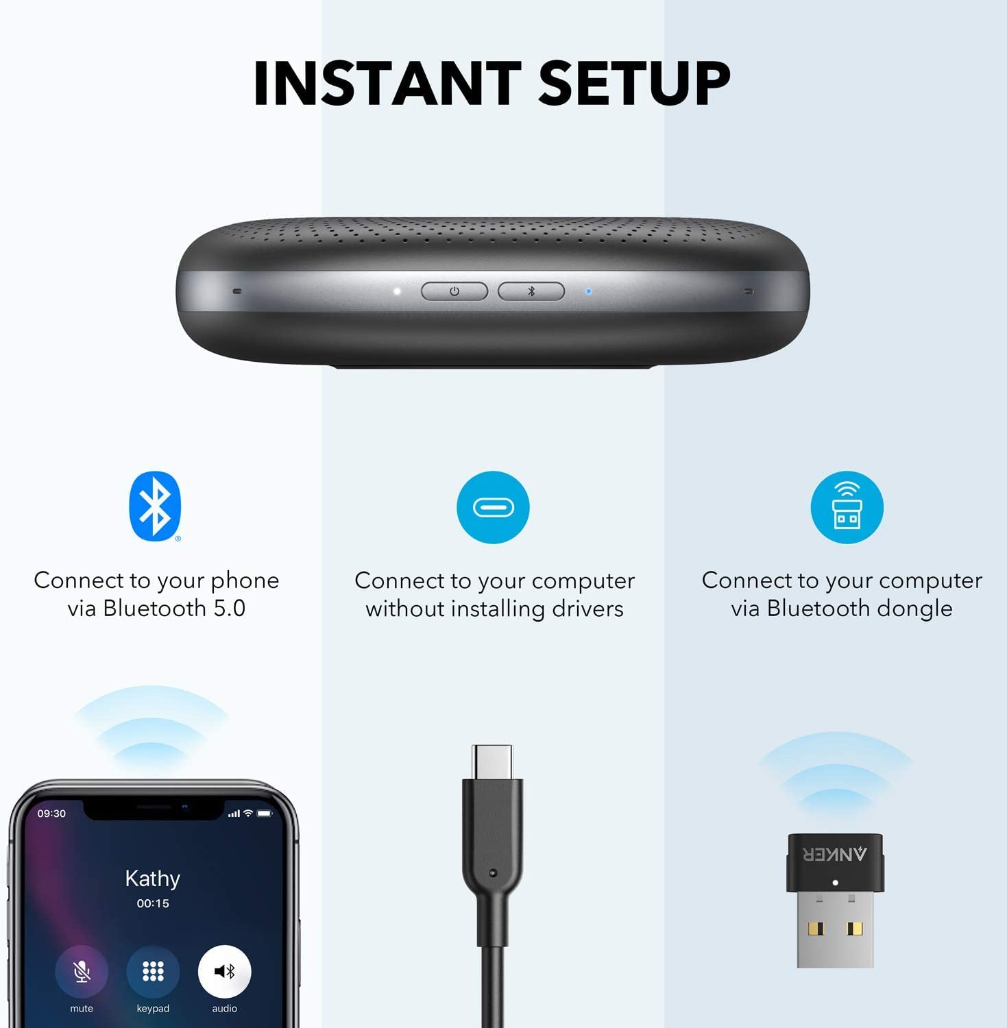 Anker PowerConf+ Bluetooth Speakerphone for Conference Calls, Bluetooth Dongle, 6 Mics, Enhanced Voice Pickup, 24H Call Time, Bluetooth 5, USB C, for Home Office, Compatible with Leading Platforms