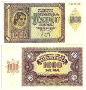 hr 1941 lg rare nazi-controlled ww2 croatia (yugoslavia) 1000 kuna note! uncirculated