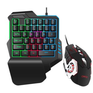 One Hand RGB Gaming Keyboard and Mouse Combo,USB Wired Gaming Keyboard with Wrist Rest and Backlit Gaming Mouse for Gaming,Ergonomic Mechanical Feeling Game Keyboard and Mouse
