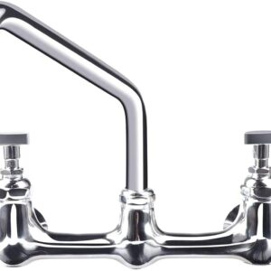 KWODE 8 Inch Center Commercial Sink Faucet with 10” Swivel Spout, Commercial Wall Mount Kitchen Faucet for Kitchen Sink 2-Handle 1 or 2 Compartment Prep & Utility Wall Mount Faucet Chrome Finish