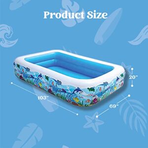 JOYIN Inflatable Swimming Pool, 103" x 69" x 20" Giant-Size Swim Center Kiddie Pool Ocean Pattern for Summer Water Fun Kids Family Outdoor Indoor Activity