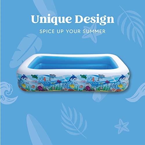 JOYIN Inflatable Swimming Pool, 103" x 69" x 20" Giant-Size Swim Center Kiddie Pool Ocean Pattern for Summer Water Fun Kids Family Outdoor Indoor Activity