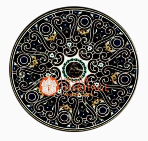 black marble italian round 36" dining center table top scagliola inlay art furniture
