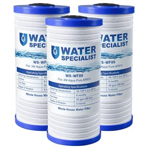 waterspecialist ap810 whole house water filter, replacement for 3m aqua-pure ap810, ap801, ap811, whirlpool whkf-gd25bb, whkf-dwhbb, 5 micron, 10" x 4.5", well & tap water filter, pack of 3