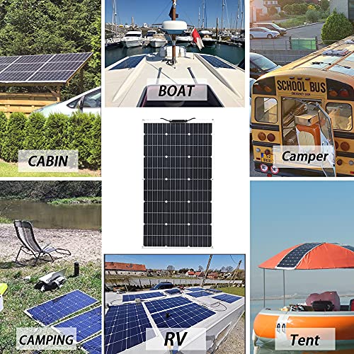 XINPUGUANG Flexible Solar Panel 100W 12V Monocrystalline Solar Kit Hightweight Module, 10A Charge Controller,Extension Cable for RV Boat Cabin Car (100W-1)