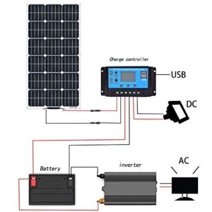 XINPUGUANG Flexible Solar Panel 100W 12V Monocrystalline Solar Kit Hightweight Module, 10A Charge Controller,Extension Cable for RV Boat Cabin Car (100W-1)