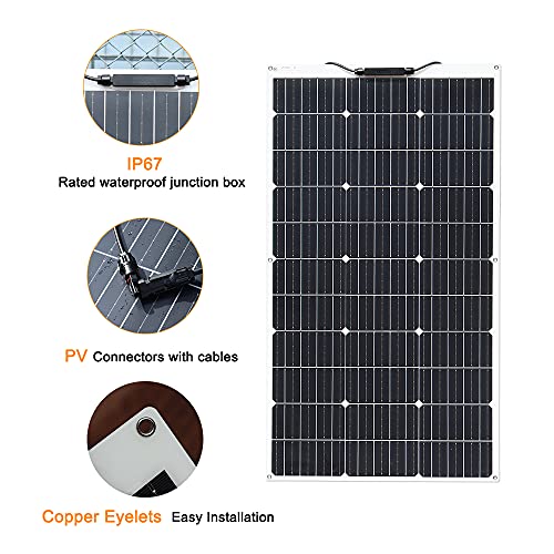 XINPUGUANG Flexible Solar Panel 100W 12V Monocrystalline Solar Kit Hightweight Module, 10A Charge Controller,Extension Cable for RV Boat Cabin Car (100W-1)