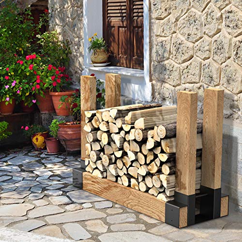 GASPRO Outdoor Firewood Rack Brackets Kit, 2x4 Adjustable Log Rack Brackets for Wood Storage, Black Steel