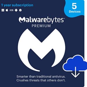 Malwarebytes Premium | 1 Year, 5 Device | PC, Mac, Android [Online Code]