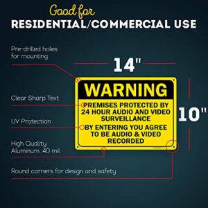 Warning 24 Hour Audio and Video Surveillance Sign,Made Out of .040 Rust-Free Yellow Aluminum, Indoor/Outdoor Use, UV Protected and Fade-Resistant, 10" x 14", by My Sign Center