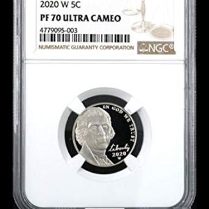 2020 W First"W" Mint Mark Jefferson Nickel Westpoint Mint Proof Jefferson Nickel First"W" Mint Mark Nickel Nickel PF70 PCGS