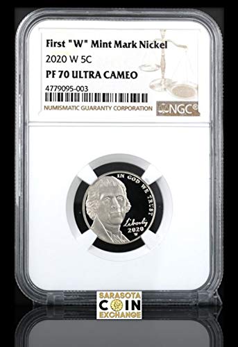 2020 W First"W" Mint Mark Jefferson Nickel Westpoint Mint Proof Jefferson Nickel First"W" Mint Mark Nickel Nickel PF70 PCGS