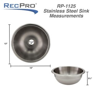RecPro RV 13" Round Stainless Steel Sink | Single RV Kitchen Sink | RV Sink | Camper Sink | Single Bowl Sink (No Faucet)