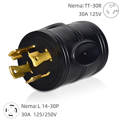 ElecStream Tech NEMA L14-30P to TT-30R Generator RV Power Adapter，30AMP 125/250V Male 4-Prong Locking Plug to 30 AMP 125V Female Converter