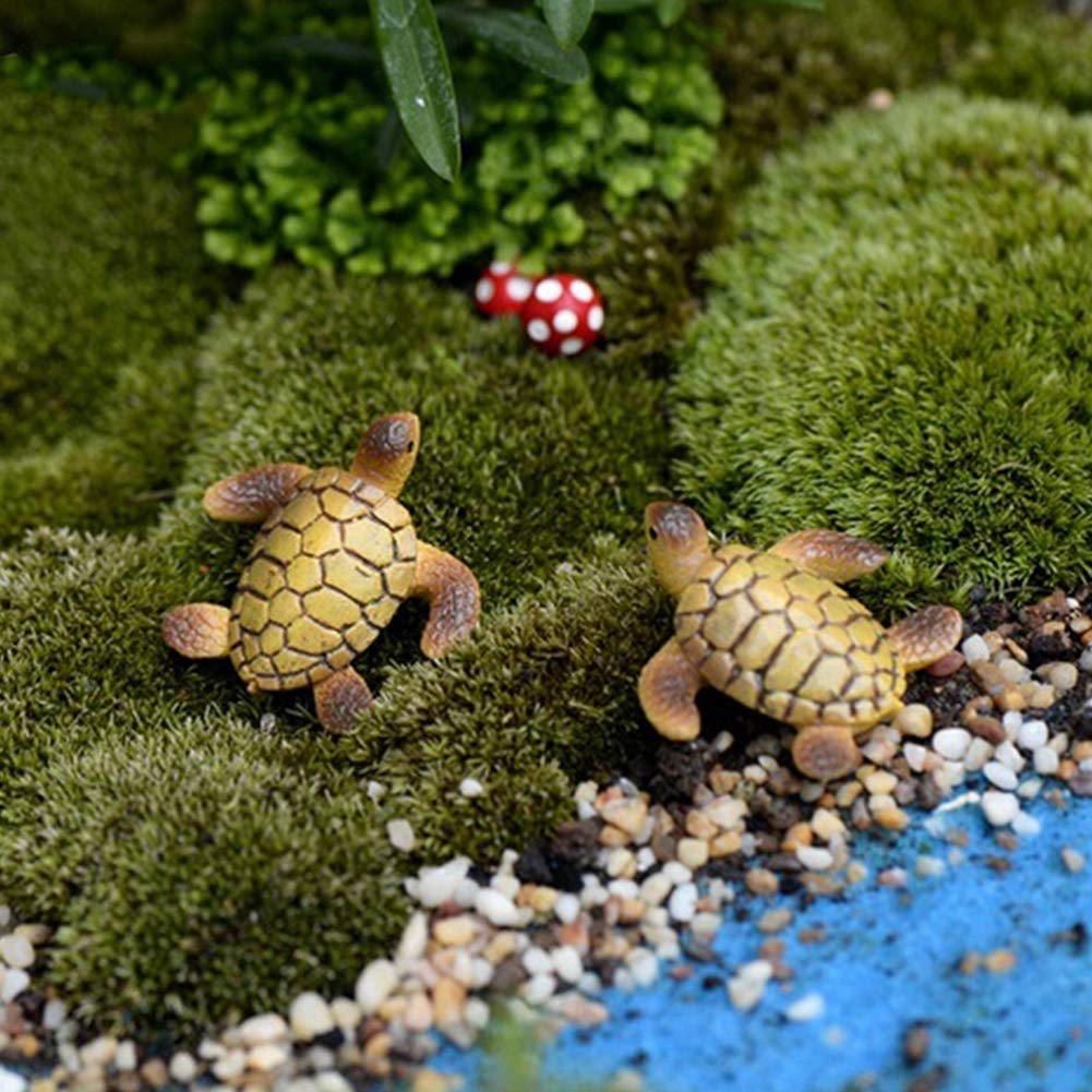 Shineweb 2Pcs Resin Turtle Model Miniature Fairy Garden Bonsai Figurine Decor Ornament Outdoor Statues