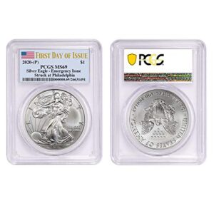 2020 (p) struck at philadelphia american eagle silver coin 1 oz 999 fine silver $1 pcgs ms69 first day of issue (fdio) new