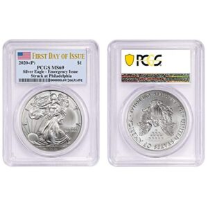 2020 (P) Struck at Philadelphia American Eagle Silver Coin 1 oz 999 Fine Silver $1 PCGS MS69 First Day of Issue (FDIO) New