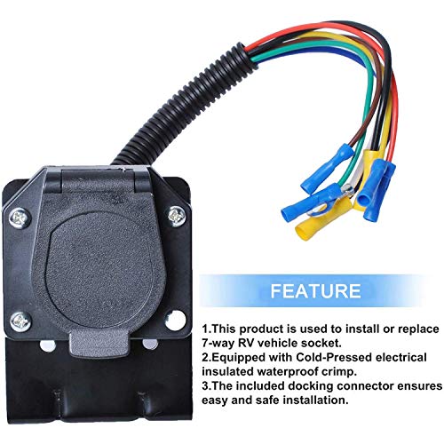 7 Way RV Trailer Light Connector Socket 7 Wire Harness Electrical Quick Converter Adapter with Mounting Bracket,for RV, Truck, Trailer, Camper